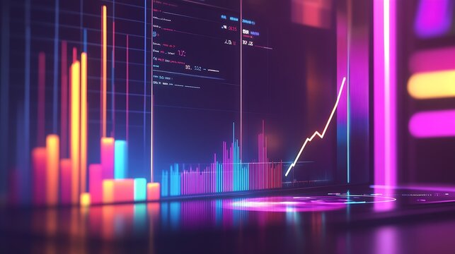 Dynamic Neon Data Analytics Dashboard with Rising Business Growth Graph : Generative AI - Powered by Adobe