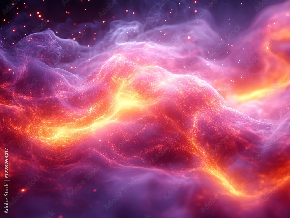 Poster fiery energy flow in nebula space with sparkling background
