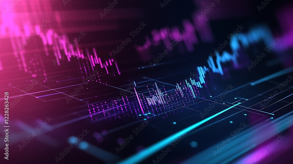 Poster vibrant digital market analysis with glowing graphs and trend lines : generative ai
