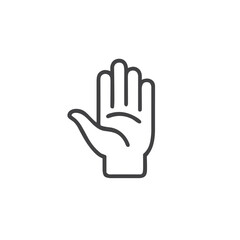 Obraz premium Open palm icon, welcoming gesture, minimalist black outline on white background, copy space