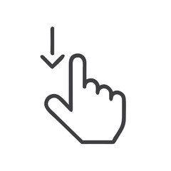 Swipe down icon with hand gesture on white background for scrolling navigation concept