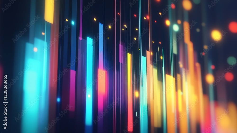 Aufkleber Vibrant Abstract Light Streaks Vertical Lines in Neon Bokeh Background : Generative AI