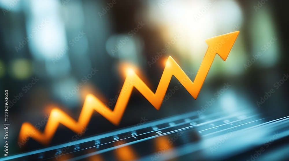 Poster Dynamic Rising Arrow Graph on Technology Inspired Background Symbolizing Financial Success : Generative AI