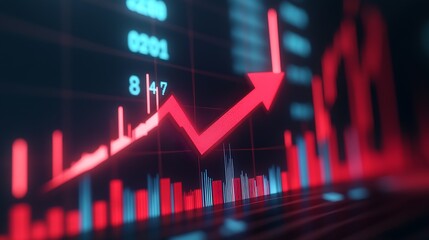 Dynamic Stock Market Graph with Red Arrow Indicating Bullish Trend : Generative AI