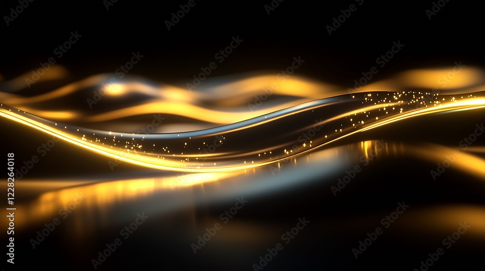 Poster Dynamic Golden Light Waves with Luminous Particle Accents : Generative AI