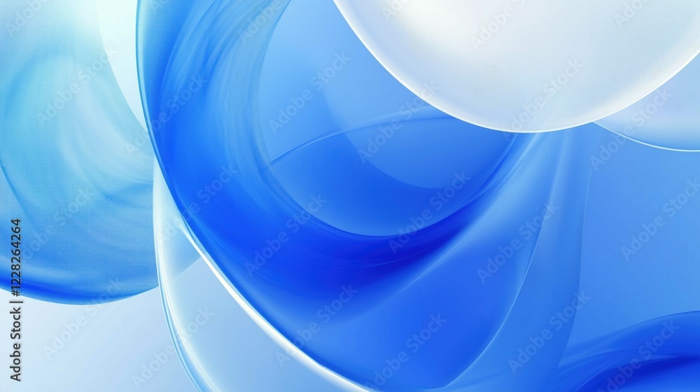 Poster abstract blue and white swirling shapes creating a dynamic background