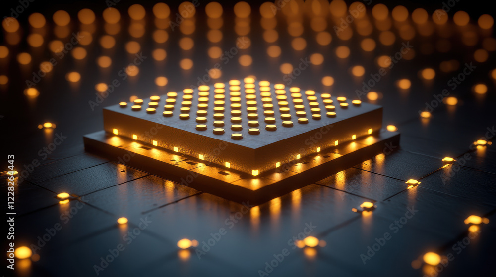 Poster cutting-edge graphene transistor resting on a quantum chip with intricate lighting in a futuristic l