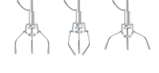 Gripper arm. Slot machine elevator machine for getting toys and prizes. Mechanical gripper tentacles. Vector