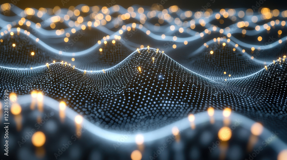 Poster graphene-based transistor showcasing radiant connections to a high-tech processor board surrounded b