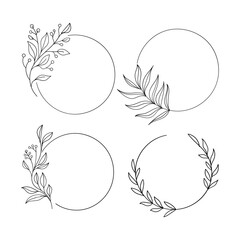 A simple set of circular frames adorned with small, scattered botanical elements. Perfect for creating minimalist designs or nature-inspired branding.