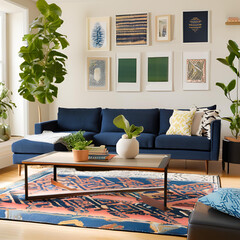 trendy living space with geometric patterns and sleek design
