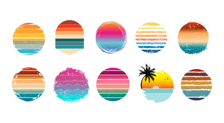 Collection of nostalgic retro-style sunset design, perfect for projects that aim to capture a retro summer vibe