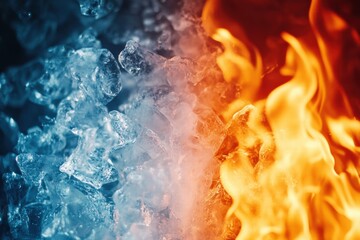 A vivid portrayal of ice and fire clashing, symbolizing the powerful contrast of elemental forces in nature.