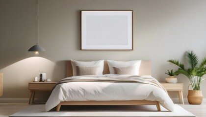 Blank pictures frame mockup wall art posters in cozy light beige room interior