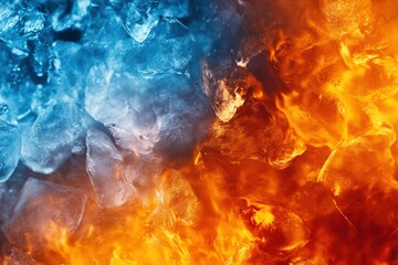 Obraz premium This image artfully captures the vivid contrast of cold ice and warm flames, showcasing nature's dichotomy.