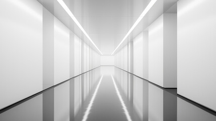 Fototapeta premium Modern hallway with reflective floors and bright lighting