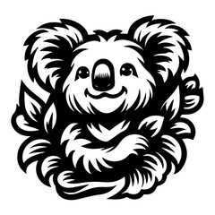 Black and white vector сute koala logo on a white background.