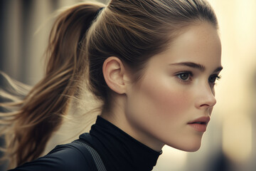 Jeune femme avec une couette en tenu de sport
