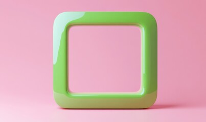 Glossy green square frame on pink background. (1)