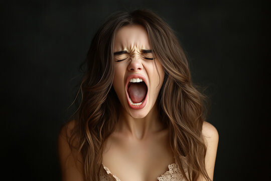 Jeune femme brune hurlant