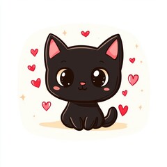 Cute cat with red heart for Valentine’s Day greeting card design