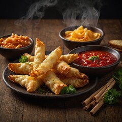 British fish and chips, the famous food in studio lighting and background, cinematic food photography A plate of crispy and golden fish and chips, served with a side of tartar sauce and a wedge of 