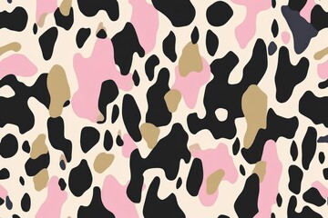 Vibrant animal pattern featuring black, pink, and beige spots suitable for textile and fabric use