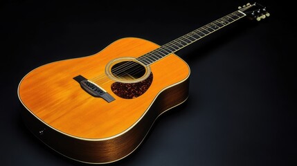 Obraz premium A clean studio shot of an acoustic guitar with a black background.