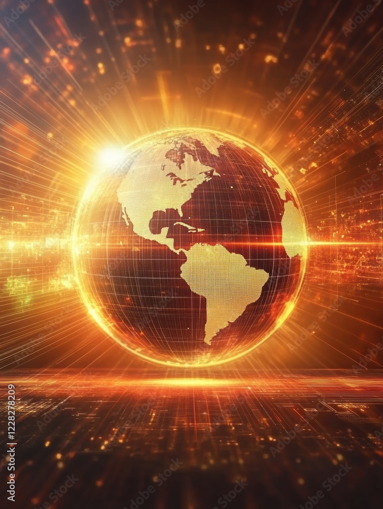 Leinwandbilder globe spinning with glowing contour lines reflects data and connections across the world. generative