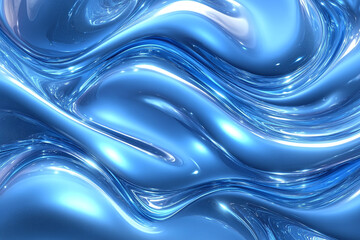 Flowing Blue Abstract Waves with Smooth Gradients and Elegant Curves, Modern Digital Design Featuring Cool Tones and Dynamic Fluid Motion