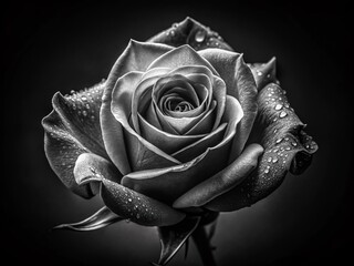 Monochrome Night Rosebud: Elegant Black and White Floral Photography