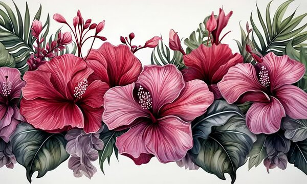 Tropical Hibiscus Floral Border Design