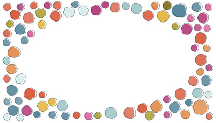 Colorful spotted round frame. Cute border with organic stains. Geometric art. Design element for frame, web pages, prints, posters, template, abstract background.