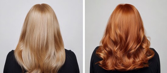 Fototapeta premium Woman's Hair Transformation: Blonde to Copper Red