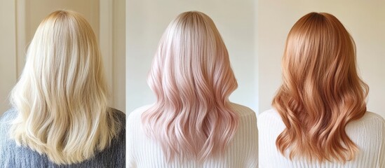 Fototapeta premium Woman's Hair Color Transformation: Blonde to Pink to Copper - Before & After