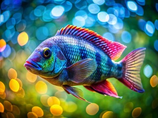Fototapeta premium Mozambique Tilapia Closeup, Bokeh Background - Aquaculture Fish