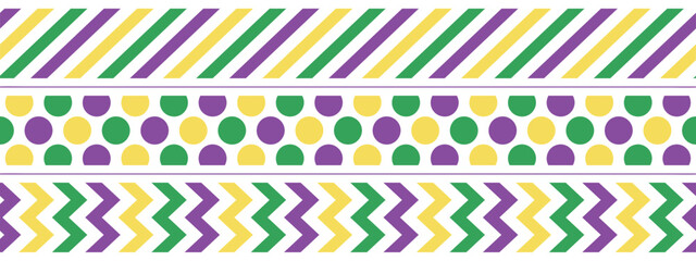 Mardi Gras washi tape design, geometric border lines, vector decorative elements