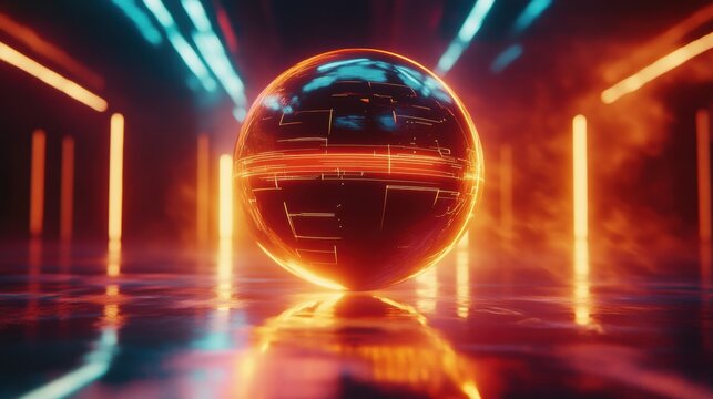 Spinning globe with glowing contour lines showcasing connections and global awareness in a vibrant digital environment. Generative AI