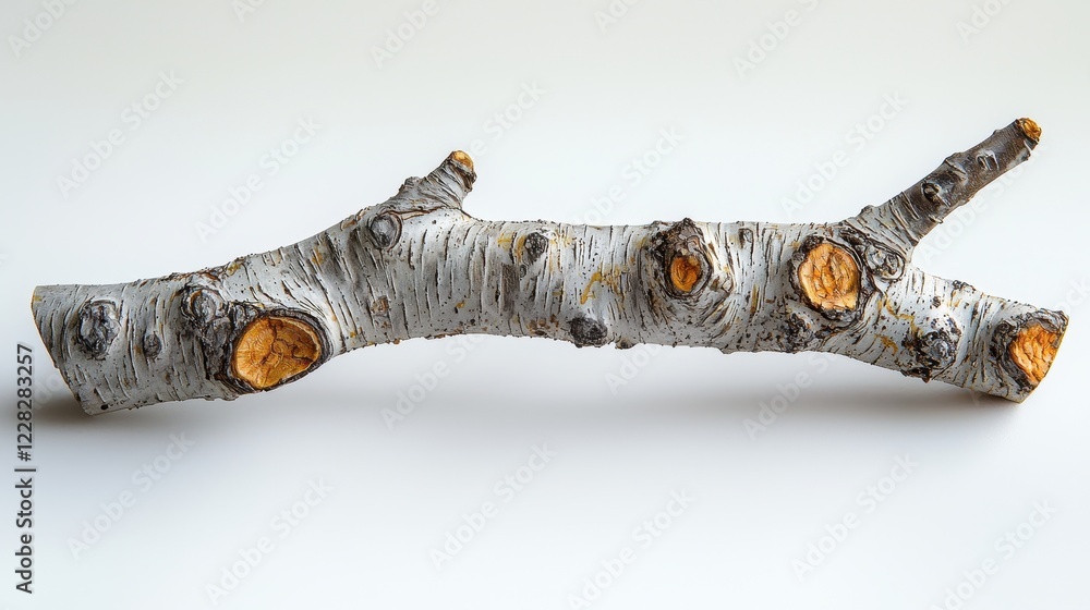 Poster a realistic depiction of a textured branch with natural patterns.