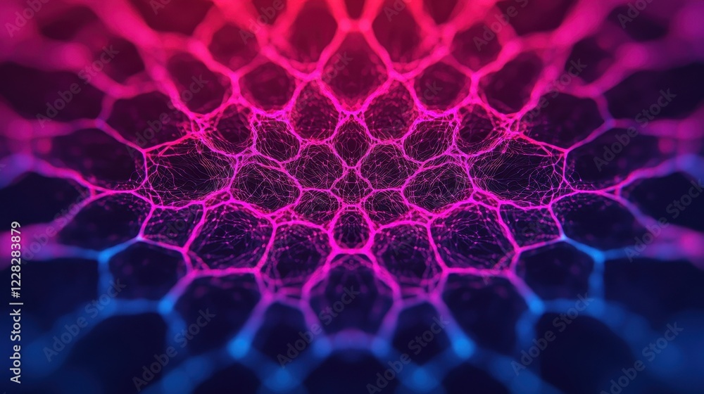 Aufkleber abstract vibrant hexagonal network with glowing lights and textures