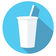 Soda cup with straw, blue background, refreshment
