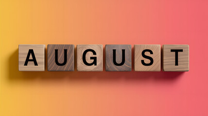 August Month Word Wood Block Letters