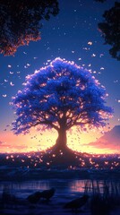 Mystical Star Wars-Inspired Glowing Tree with Cosmic Force Energy, Vibrant Colors, and Ethereal Galaxy