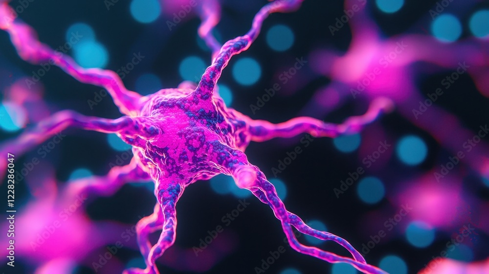 Poster colorful abstract representation of neurons in a digital environment