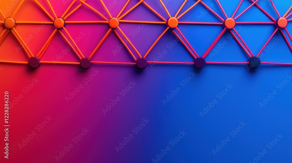 Poster colorful geometric pattern with lines and nodes on vibrant background