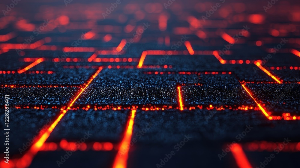 Poster abstract digital surface with glowing red lines and texture