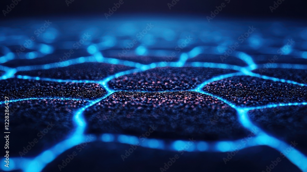 Poster abstract glowing blue hexagonal pattern on textured surface