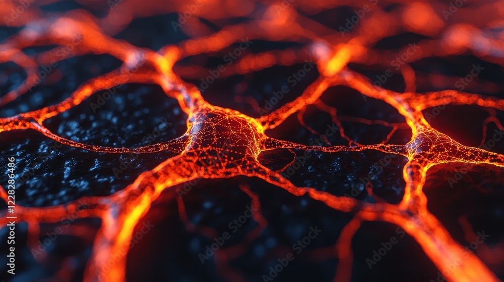 Poster glowing lava texture with cracked surface and fiery patterns