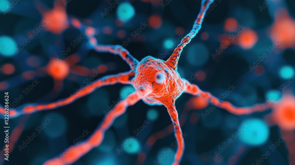 Poster intricate neuron structure visualization in vibrant colors