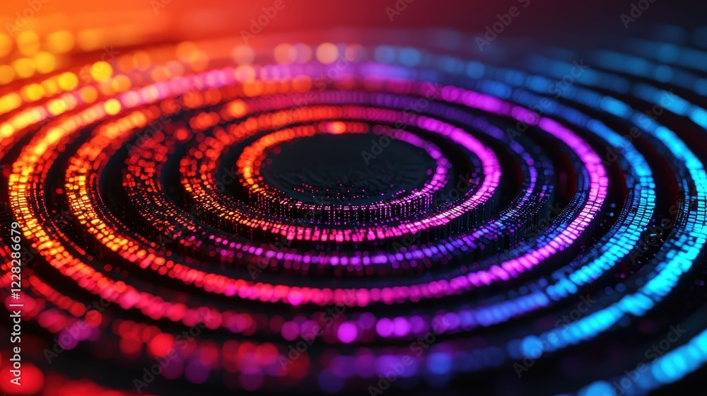 Poster colorful circular patterns with vibrant light effects and textures